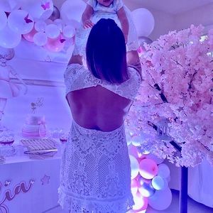 Open back white lace dress